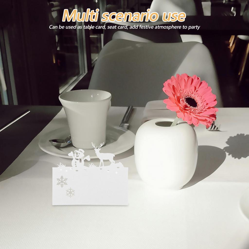 50Pcs Placement Cards Festive Snowman Reindeer Theme Intricate Paper Seating Cards for Wedding Xmas Party Table Setting
