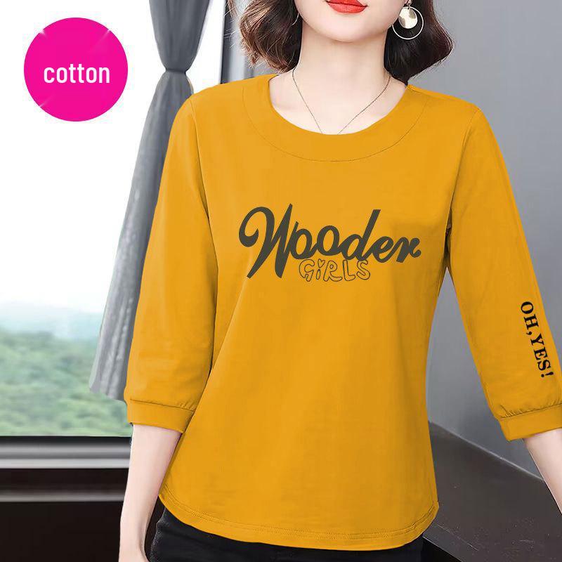 Women's High-End Cotton Seven-Sleeve Casual 2025 Korean Style Slimming Summer Top