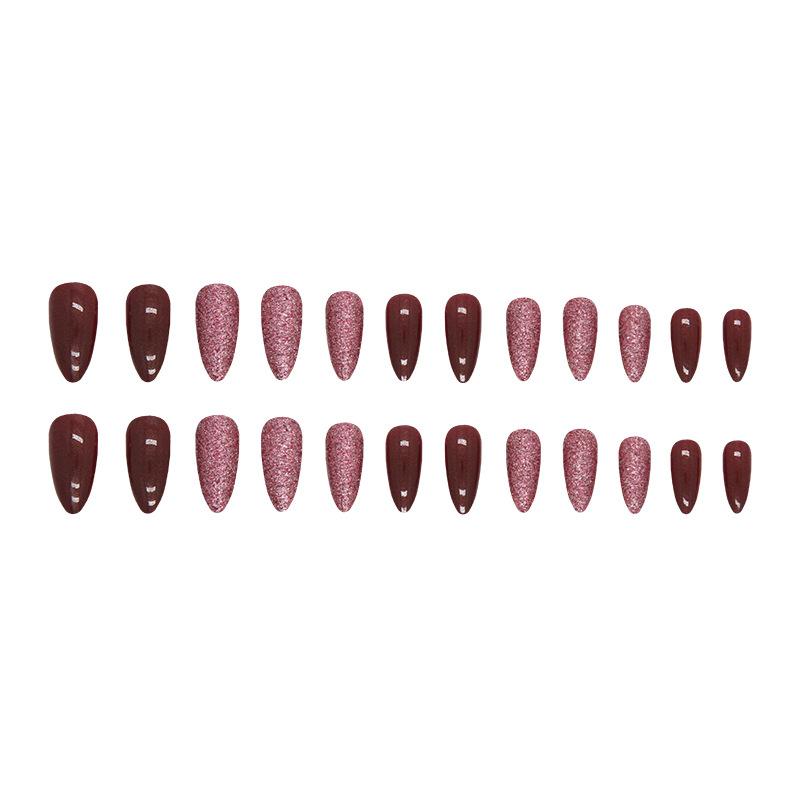 European And American Style Solid Color Cherries Red Flash Manicure White Spice Girl Glitter Powder Fake Nails Wear Nail Pads 24