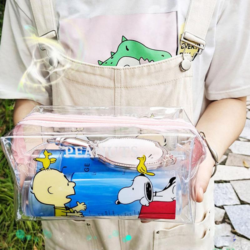 Transparent Large Capacity Pencil Case Cute Cartoon Printing Portable Cosmetic Bag For School Office