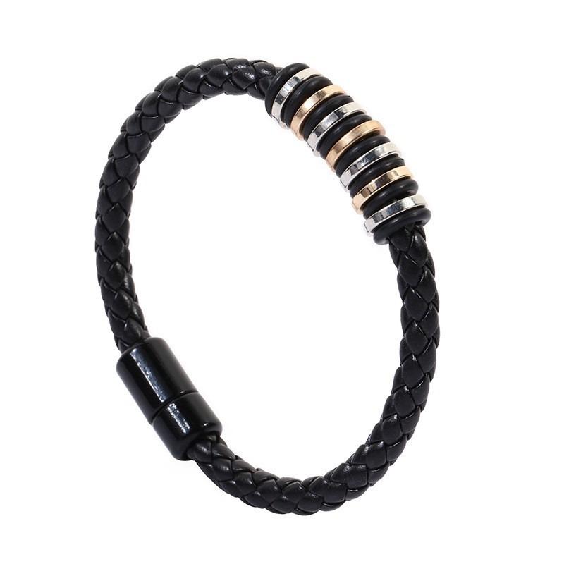 Colorful Stainless Steel Bracelet, Leather Woven Bracelet, Simple and Trendy Leather Hand Chain