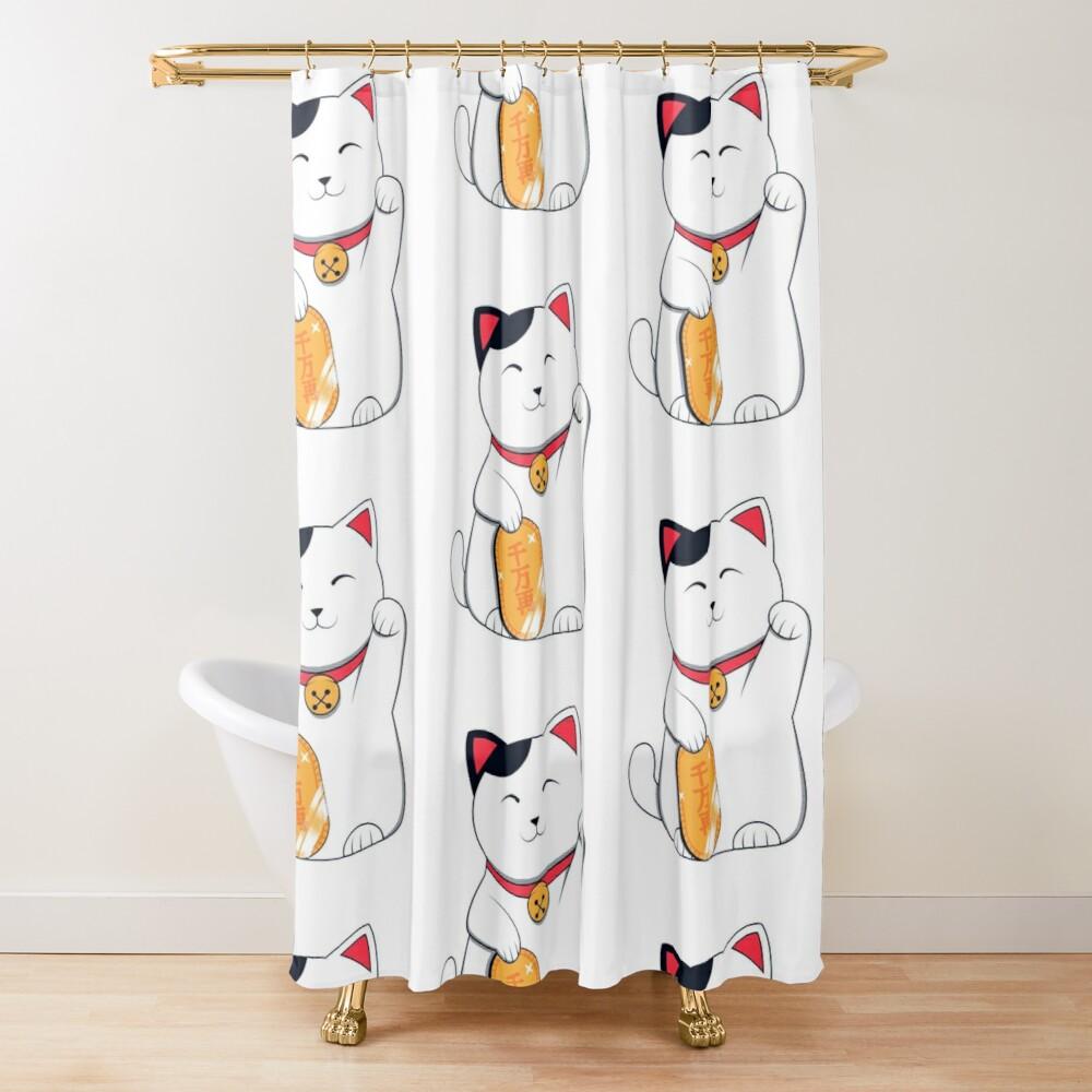 Japan Lucky Fortune Cat Shower Curtain Gold Coin Bathroom Decoration With Hook Polyester Fabric Waterproof Shower Curtain Hooks