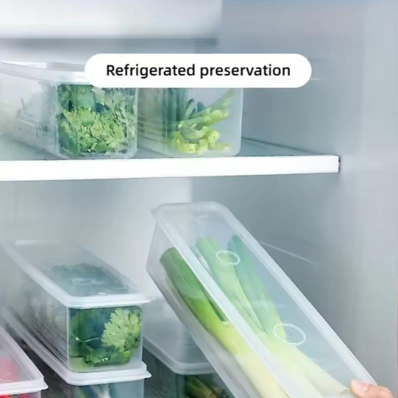 4 Pcs Long Rectangular Food Storage Containers, Plastic Reusable Refrigerator Organizer Boxes Kitchen Accessories