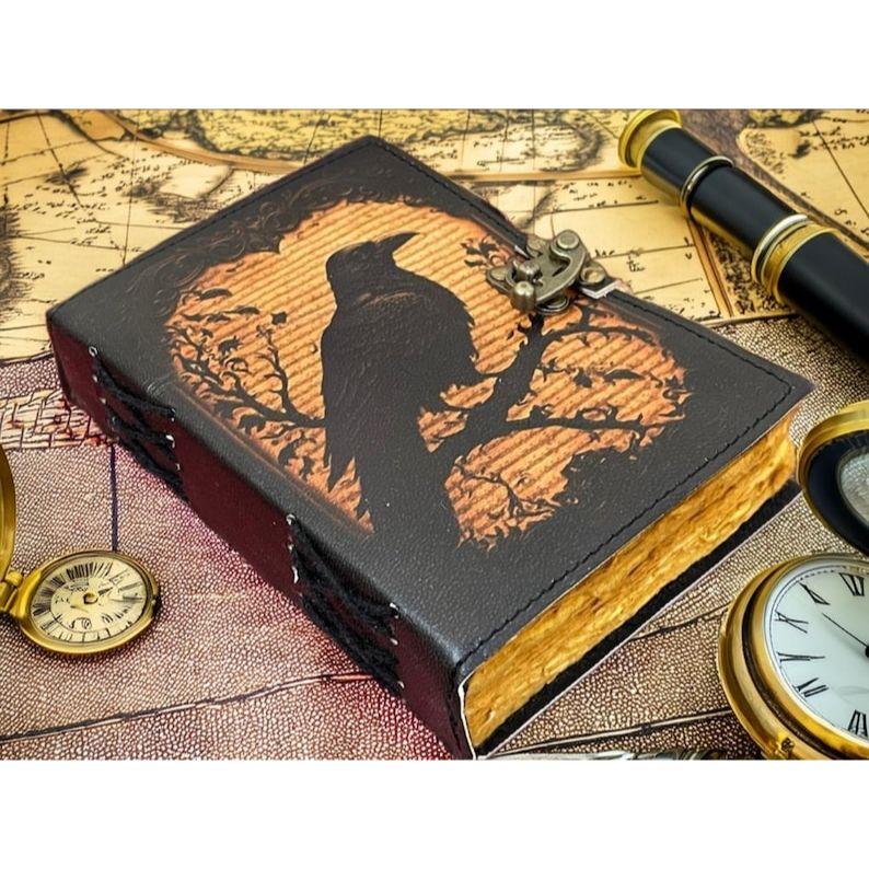Raven Leather Grimoire •  Book of Shadows • Spell book Journal • Witchcraft Gift