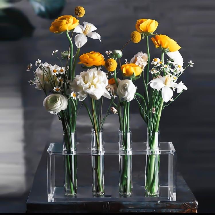 Acrylic Test Tube Vase Set With Stand, Showcases Multiple Bouquets Decoration Unique Present (8/12Pcs Tubes)