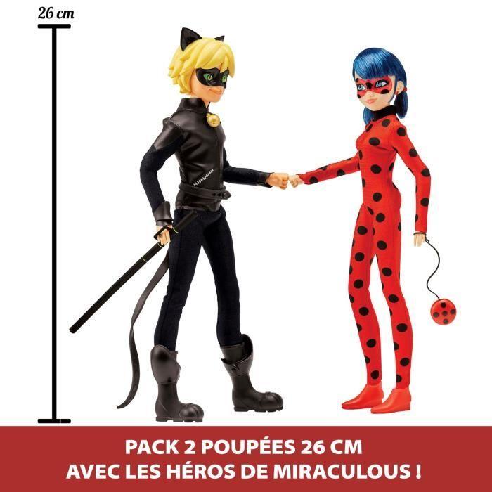 Pack de 2 poupées mannequin 26 cm miraculous ladybug - revivez les aventures de ladybug et chat noir