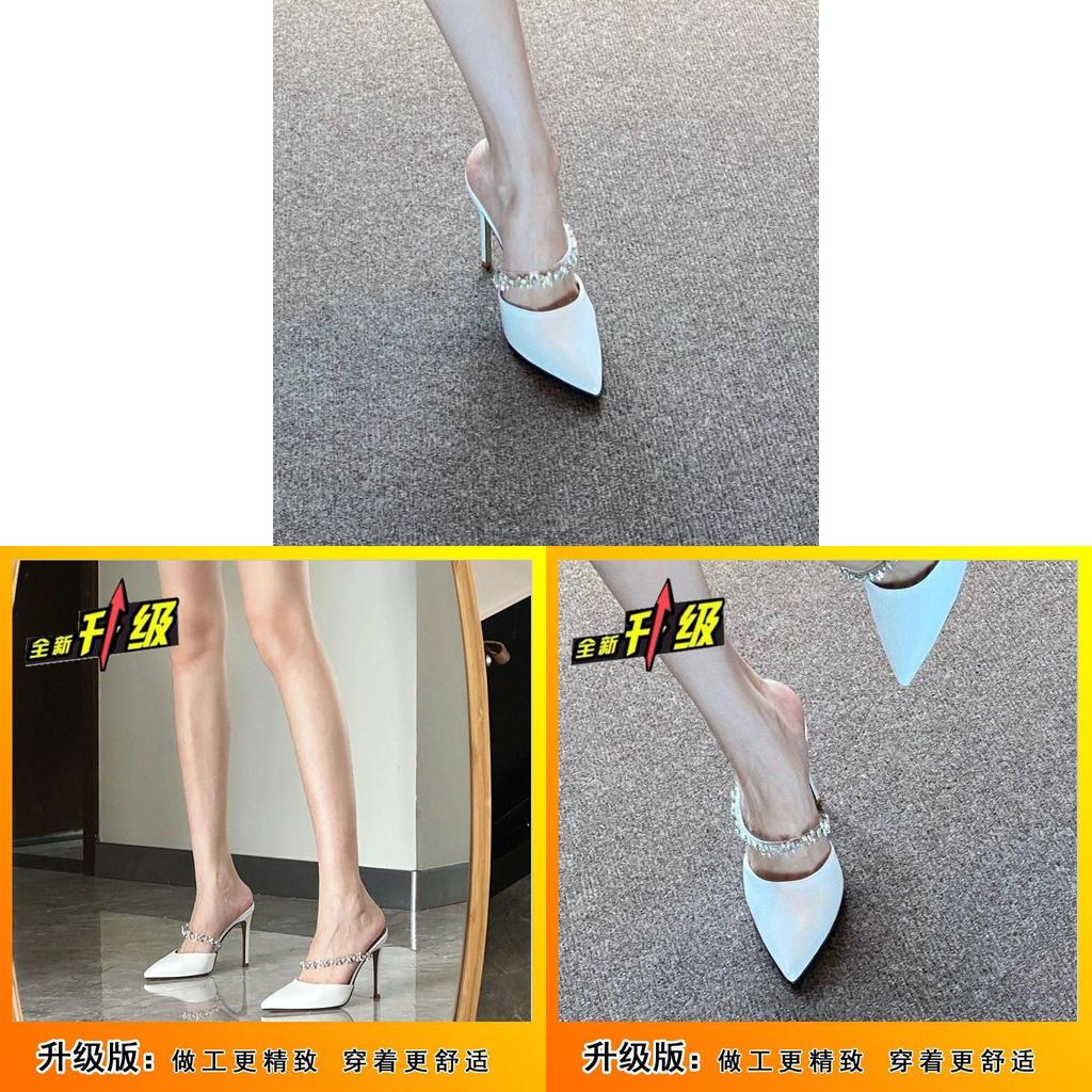 High Heel Shoes For Women With Pointed Toe And Water Diamond Embellishments For Summer Fashion