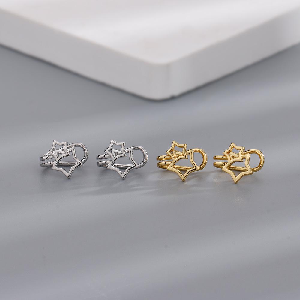 Clips de Estrella para la Oreja Sin Perforaciones Personalizado Diseño Hueco Creativo Elegantes y Dulces Clips para el Hueso de la Oreja Líneas Simples Pendientes de Estrella