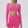 European-American Contrast Long-Sleeve Quick-Dry Yoga Top with Beautiful Back and Built-in Bra