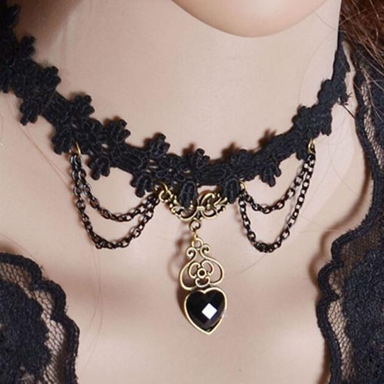 Necklace Colorfast Lace Edge Alloy Black Lace Chain Necklaces for Wedding