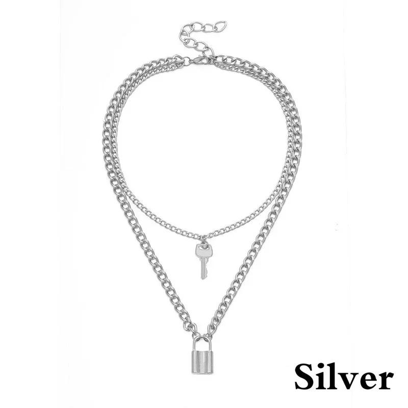 Multi Layered Minimalist Personalized Retro Key Lock Pendant Necklace Punk Metal Jewelry Accessories for Women