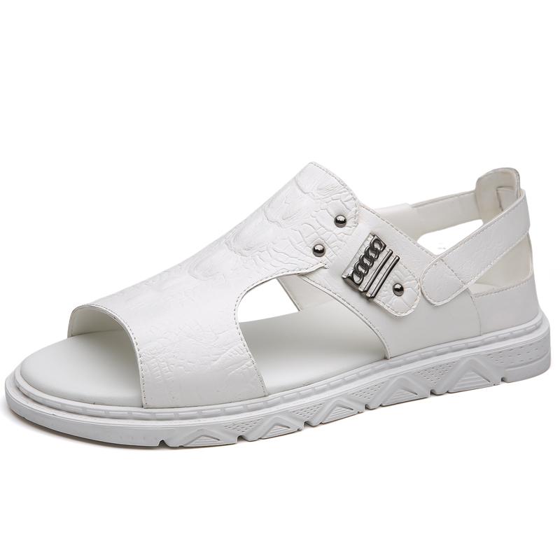 Fashion Handmade summer sandals Classic retro men's style Casual Business Daily Office or Outdoor Black and white shoes Breathable