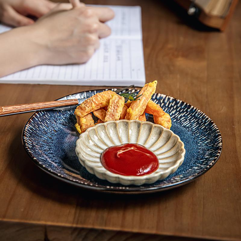 Fangchu Retro Petal Taste Plate Japanese Taste Plate Ceramic Small Plate Barbecue Dipping Saucer Export
