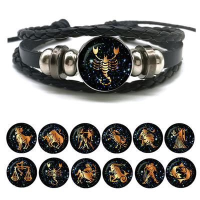 12 Zodiac Zodiac Leather Bracelets Braided Bracelets Men Women Fashion Jewelry Accessories Gifts Couple Bracelets