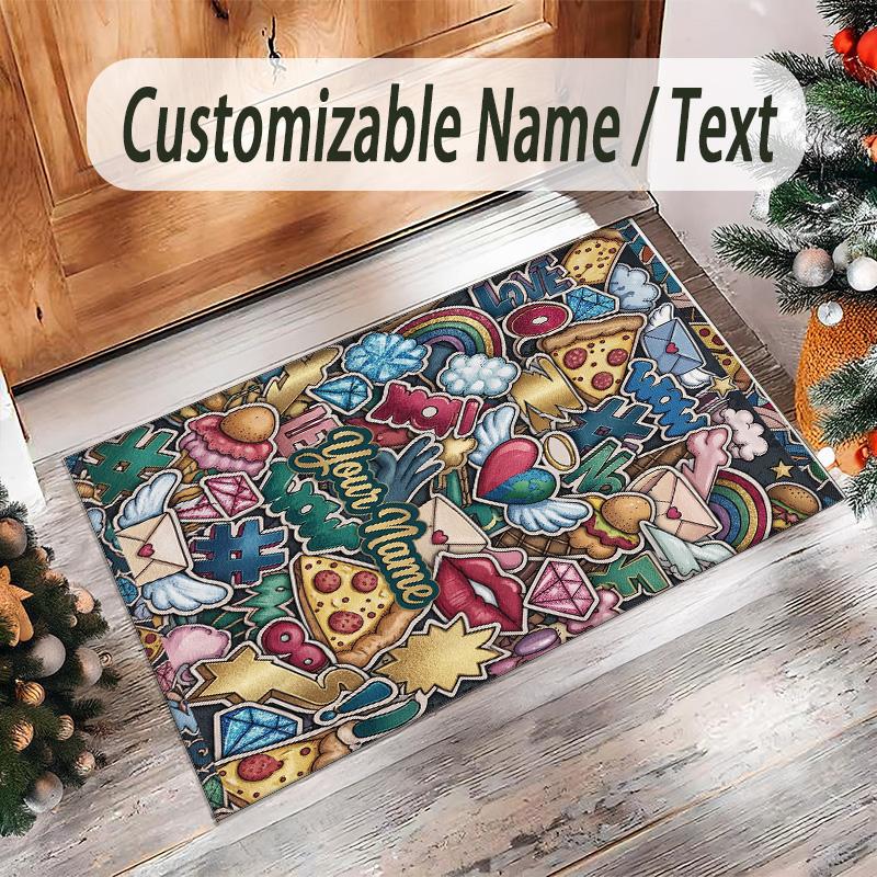 Hearts Theme Crystal Velvet Floor Rug Personalized Custom Name Text Warm Carpet Home Decoration