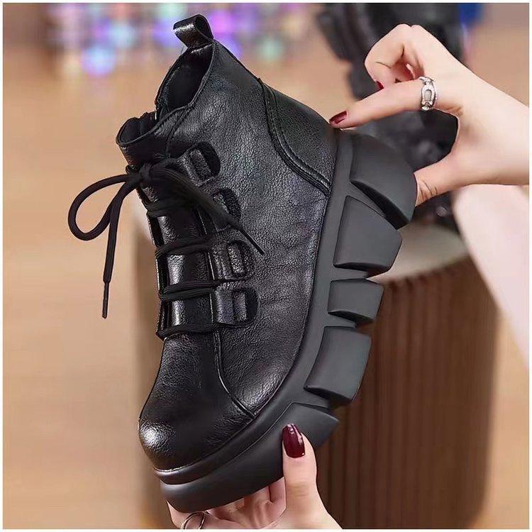 

Platform boots British Martin boots women s 2025 new mid-heel black autumn heightening soft leather muffin short boots 40