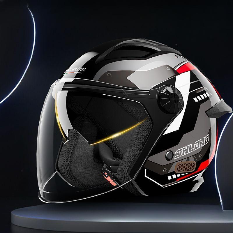 

Электрический мотоциклетный шлем для мужчин и женщин, универсальный аккумуляторный автомобильный шлем для зимы, шлем на три четверти One Size [Mecha Decal + Spoiler Big Tail]