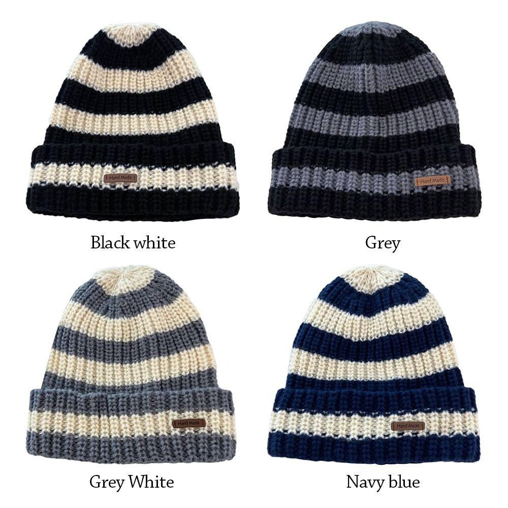 Stripe Winter Hats Thickened Knitted Hat Casual Beanie Caps  for Men Women