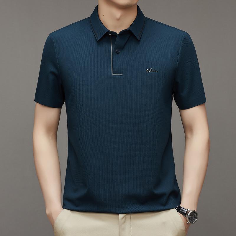 Summer Solid Color Short Sleeved T-shirt Seamless Casual Business Polo Shirt Young and Middle-Aged Men's Top
