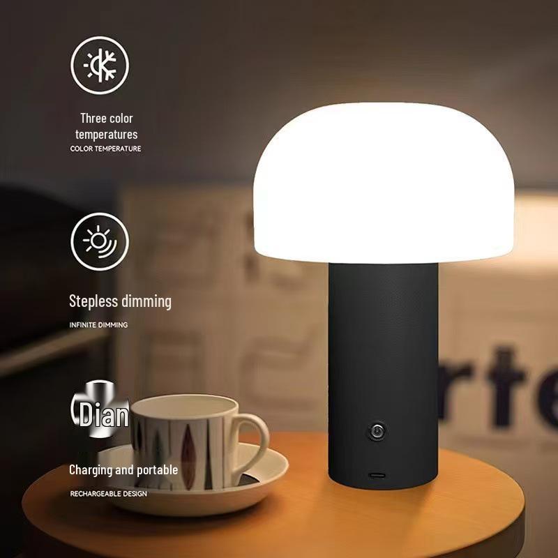 Grzybkowa lampka dotykowa w stylu nordyckim z ładowaniem USB i trójkolorowym ściemnianiem do atmosfery sypialni