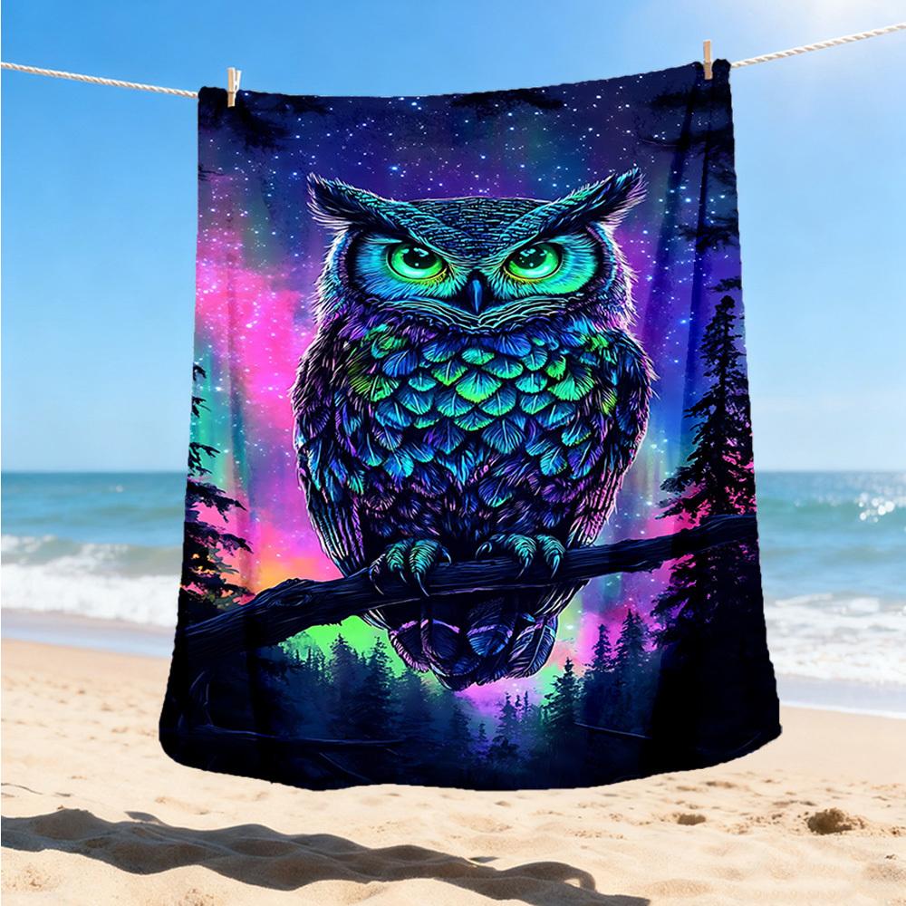 1pc Neon Owl Art Print Outdoor Blanket - Lightweight Flannel Throw For Travel, Camping, Livingroom, Couch, Chair Yy251114206
