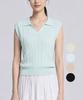 KIM YOUNG JOO GOLF Summer Ribbed Open Collar Soft Women'S Short Sleeve Knit Tee Dqmlnt35