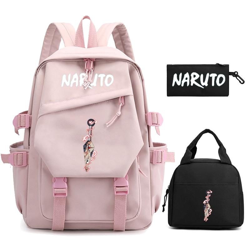 3Pcs/set Anime Naruto Backpack Nylon Backpack with Lunch Bag for Girl Boy Student Back To Schoolbag Men Women Leisure Travel Bag