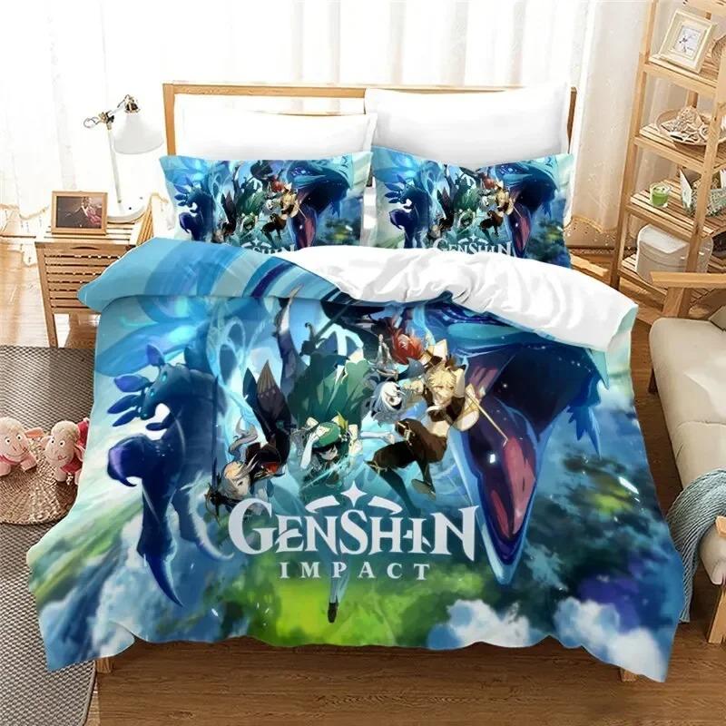 Bettdecke Anime Genshin Impact Paimon Bettwäsche-Set 3D-Druck Geeignet für Schlafzimmer Kinder Heimtextilien