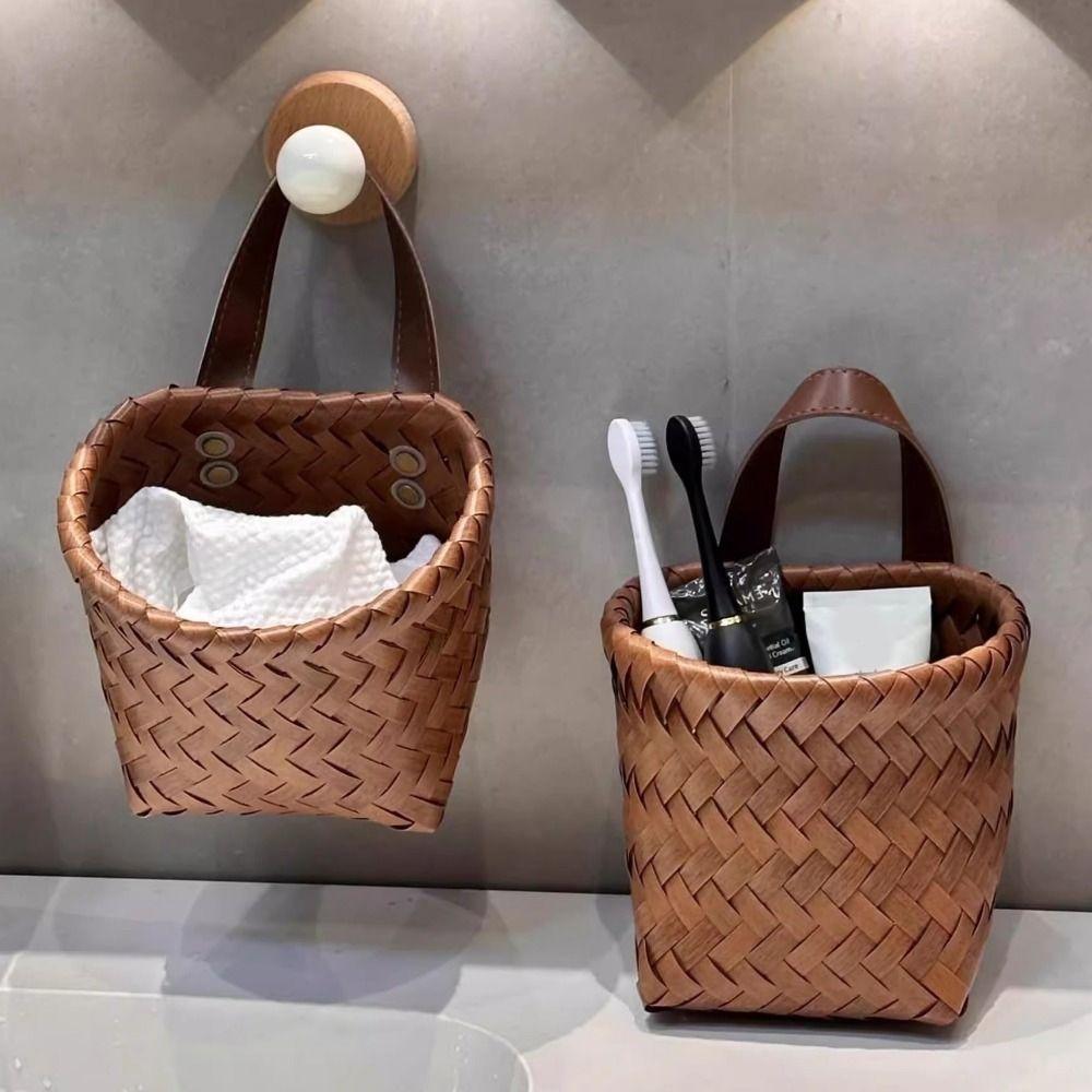 Hand-Woven Imitation Rattan Hanging Basket Plastic Garlic Ginger Storage Basket for Kitchen