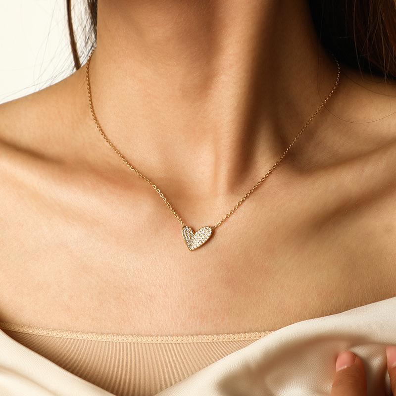 Elegant Micro Pave Zirconia Collarbone Necklace Bracelet Set Heart Pendant Jewelry For Women Gift