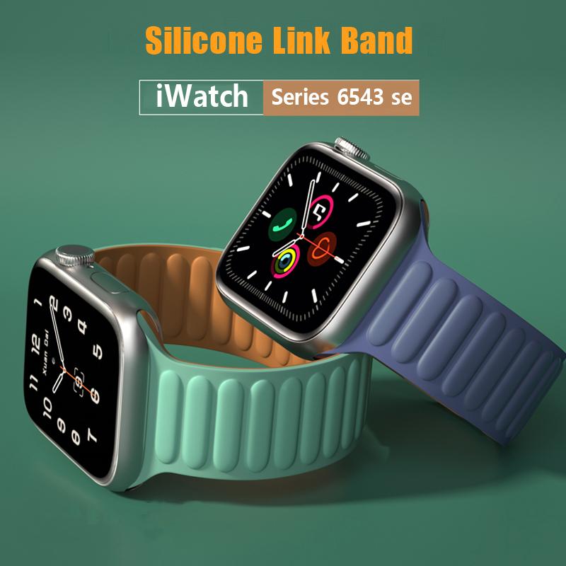 Silicone Link strap for Apple watch band 44mm 40mm 45mm 41mm 46mm 49mm Magnetic Loop bracelet iwatch series SE 7 8 9 ultra 2 10