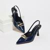 Metal Buckle Novelty Brand Heels Women Sandals Buckle Fashion Slingback Party Dress Shoes Ladies Luxury Pointed Toe Women Pumps
