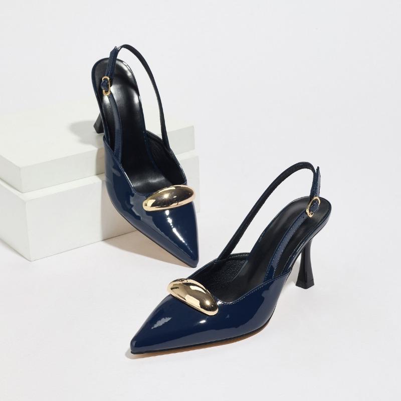Metal Buckle Novelty Brand Heels Women Sandals Buckle Fashion Slingback Party Dress Shoes Ladies Luxury Pointed Toe Women Pumps