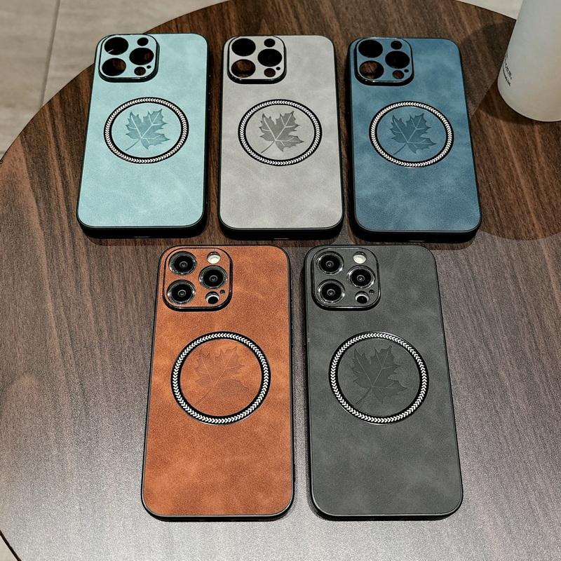 Lambskin Maple Leaf Phone Shell For iPhone 16 15 14 13 Pro Max 12 Pro 11 XS XR 8 7 Plus Magnetic Shockproof Luxury Leather Slim for Magsafe Case Cover