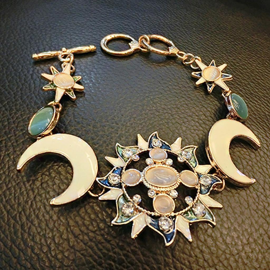 Elegant Sun Moon Star Shape Bracelet Featuring Natural Rhinestones Opal in Bohemian Style for Daily Wear Dates Parties
