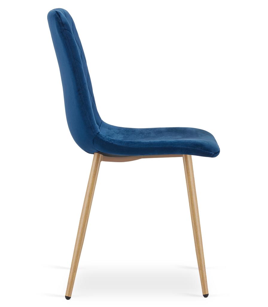 TURIN chair - navy blue velvet / wood-colored legs x 2