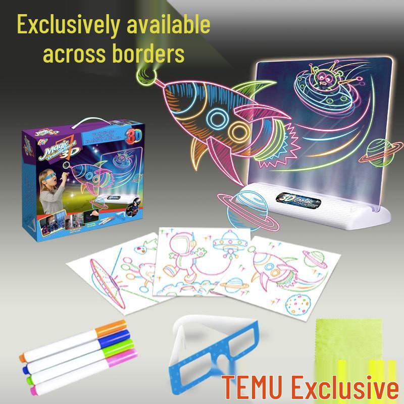 

3D Luminous Kids’ Drawing Board – LED Light-Up Educational Fluorescent Writing Board