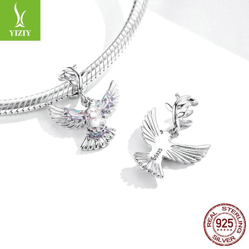 S925 Silver Peace Dove Bracelet Pendant, Temperament Personalized Diy Jewelry Bead Accessories Bsc295