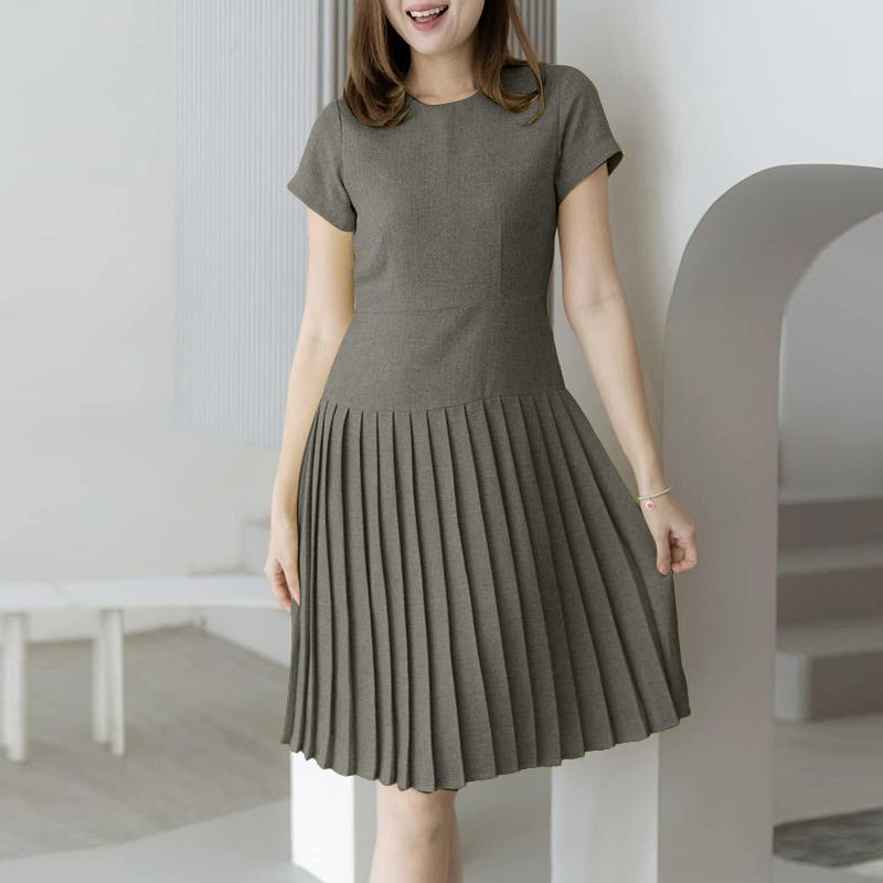 

ZANZEA Женское повседневное летнее платье с круглым вырезом, коротким рукавом и плиссировкой 3XL светло-серый