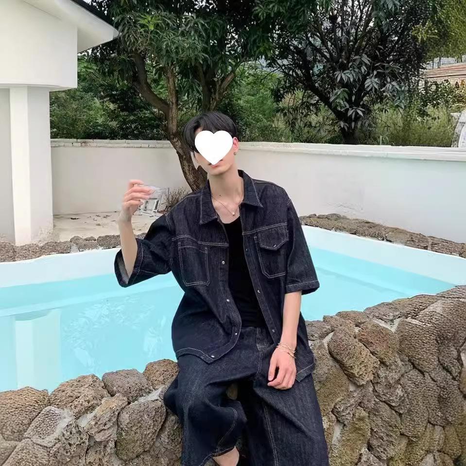 

Летний костюм унисекс в стиле ретро из американского денима с короткими рукавами и укороченными шортами XL