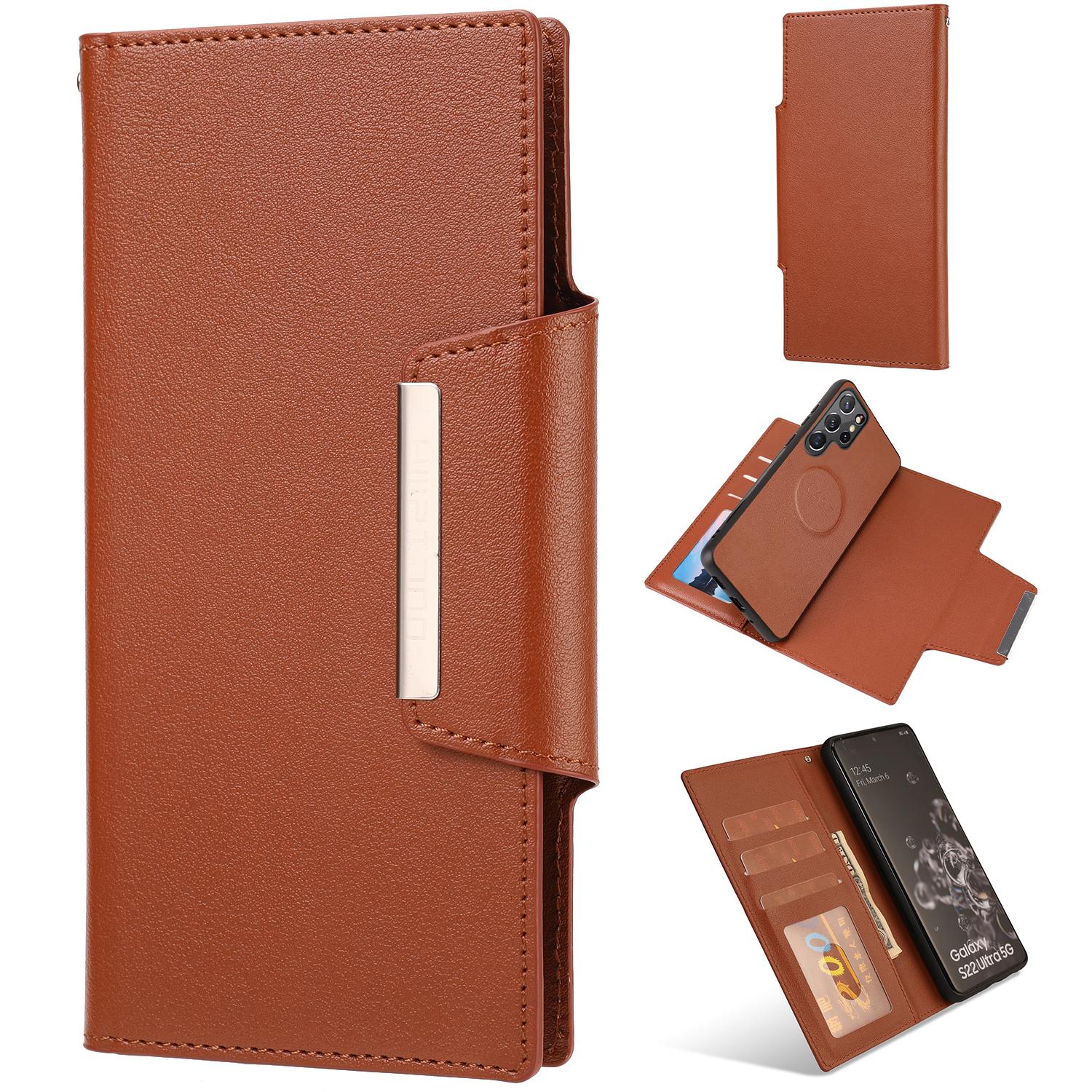 

For Samsung Galaxy S25 Ultra Case PU Leather Wallet Detachable Phone Cover Brown