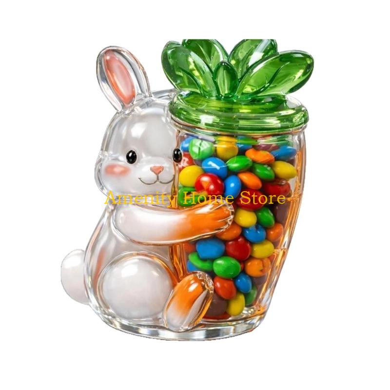 F26C Decorative Rabbit Chick Eggs Glass Clear Candy Jar With Lid For Easter Treats Cookie Chocolate And Dry Food Organization