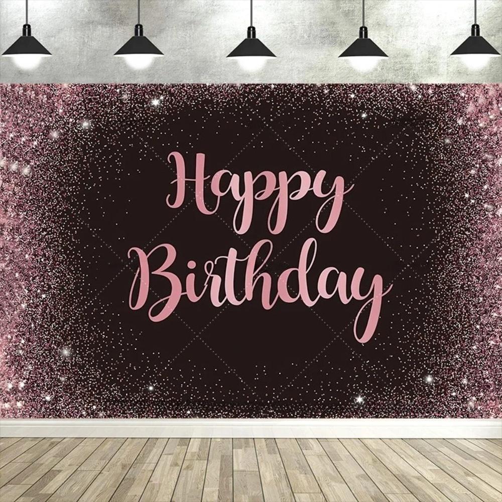 Black and Gold Themed Adult Birthday Party Banner Background, Sparkling Balloon Children's Birthday Party Photography Background1