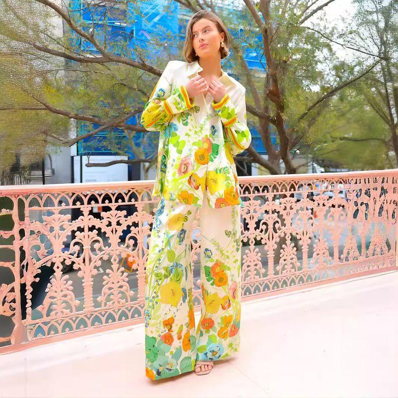 

Fashion 2024 Fashion Stylish Print Lace Color Block Travel Outfit Tether Suit Flower color S