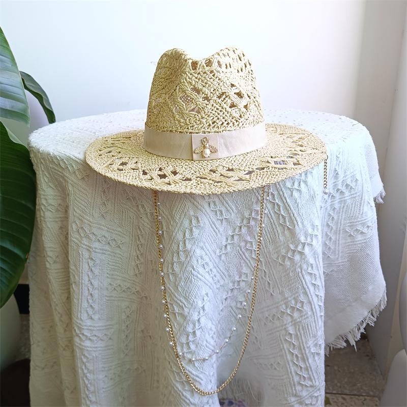 Chapeau de Paille Fleur de Malan Blanche Chaîne de Perles Punk Supports DIY Toutes Sortes de Chapeaux Personnalisation Nouveaux Chapeaux Punk Pour Hommes et Femmes 56-58cm