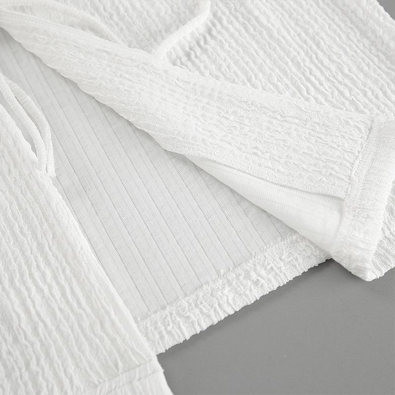 Women's Loose Shorts Sets Casual White Crepe Fabric V-neck Sleeveless Lace Up Vest Elastic Waist Shorts Summer 2-piece Set