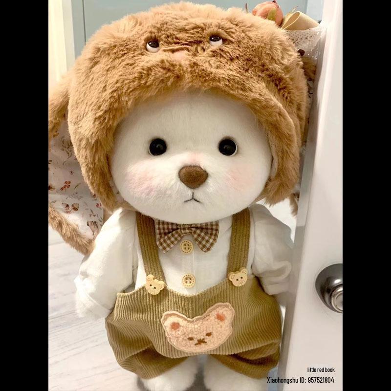 Medium Bear Outfit - Blue Pink Striped Carrot Overalls Set