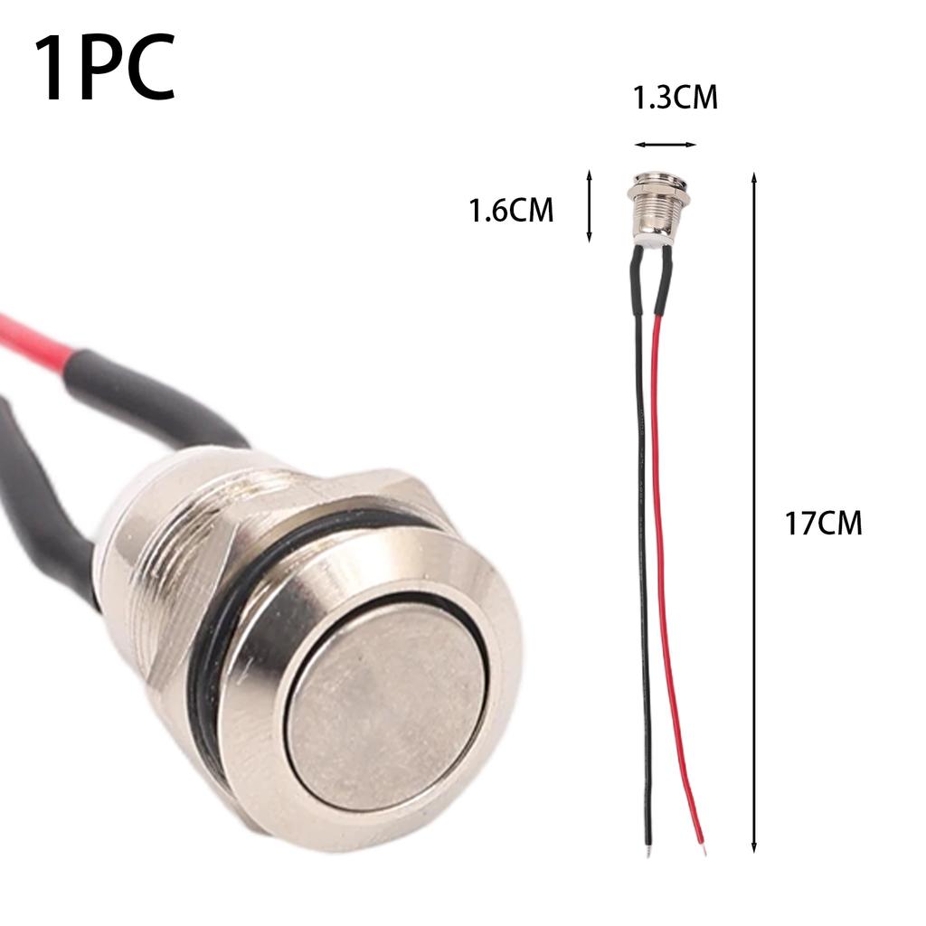 12mm Momentary Push Button Switch 12V Waterproof Power Pushbutton Small Round Chrome Stainless Metal 2pin N/O Switch Cable
