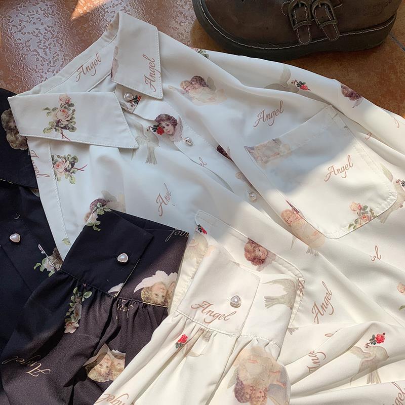 Camicia da donna con stampa angelo Camicetta elegante vintage anni '90