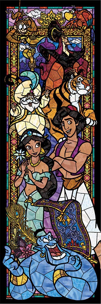 Tenyo in Stained Art Gyutto Series Jigsaw Puzzle Disney Aladdin Stained Glass with Service Card (Tenyo) [Made Japan] 456-Piece (18.5x55.5cm)